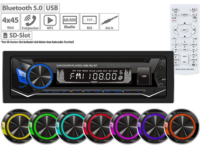 Creasono MP3-Autoradio, CD, Bluetooth, Freisprechfunktion, USB, SD
